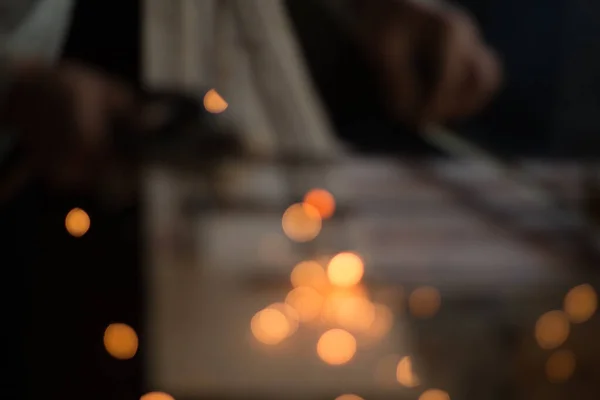 Bokeh Licht Von Funken Arbeit Schweißen Von Stahl Den Industrieanlagen — Stockfoto