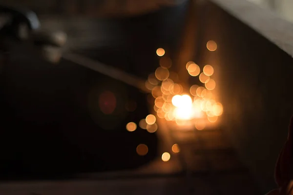 Bokeh Licht Von Funken Arbeit Schweißen Von Stahl Den Industrieanlagen — Stockfoto