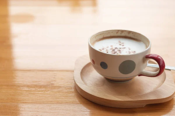 Cup Latte Coffee Wooden Desk Relaxing Time Coffee Break Time — Stock Photo, Image