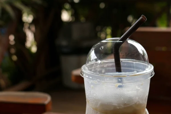Glass Cold Iced Coffee Put Old Table — Stock Photo, Image