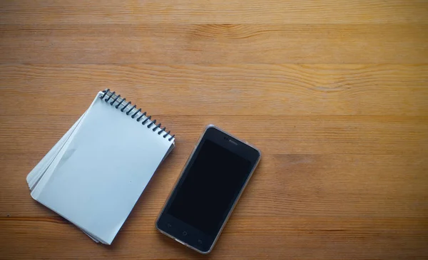 Espaço Coppy Negócios Mesa Trabalho Com Smartphone Organização Conceito Escritório — Fotografia de Stock