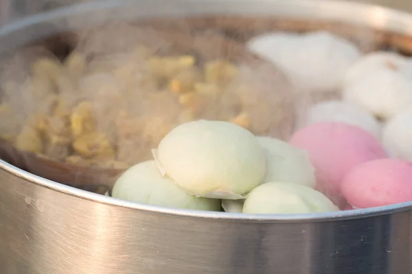Steamed BBQ Pork Asian Buns or Chinese food\'s  steamed bun with Dim Sum in steamer pot.