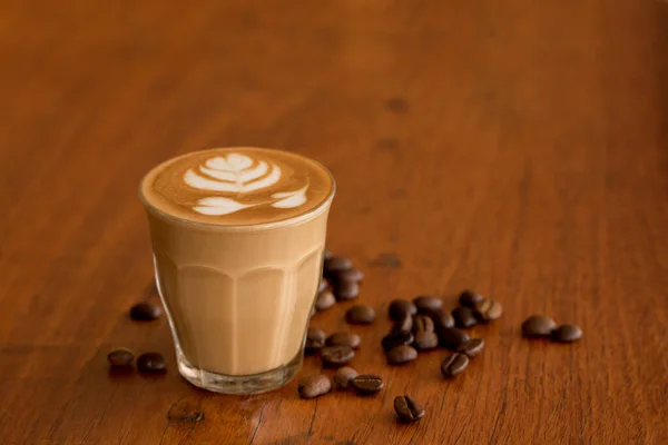 Kaffee Piccolo Latte Auf Holztisch Kaffeehaus — Stockfoto