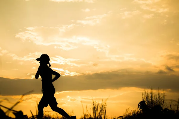 Silhouette Fitness Lever Soleil Jogging Séance Entraînement Concept Bien Être — Photo