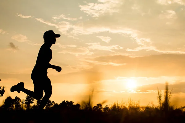 Fitness Silhouette Sunrise Jogging Allenamento Concetto Benessere — Foto Stock