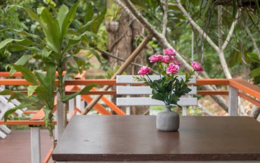 Bahçe güvertesinde yemek masası..