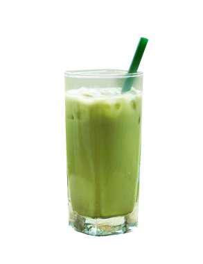 Ev yapımı Matcha buzlu yeşil çayı sütlü, sütlü latte çayı.