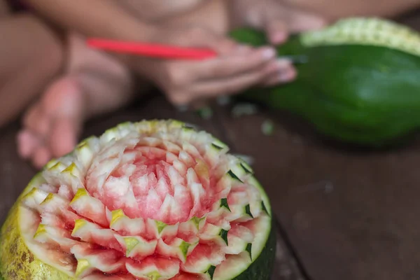 Nærbillede Frugt Carving Food Art Concept - Stock-foto