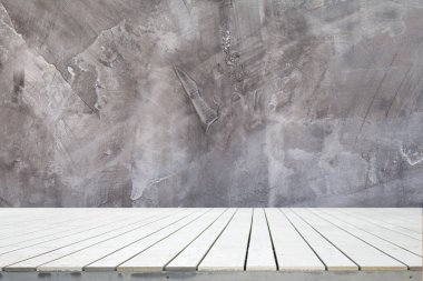Beton duvar desenli ahşap masa soyut arkaplan.