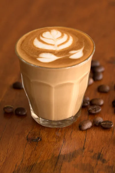 Kopi Piccolo Latte Meja Kayu Kedai Kopi — Stok Foto