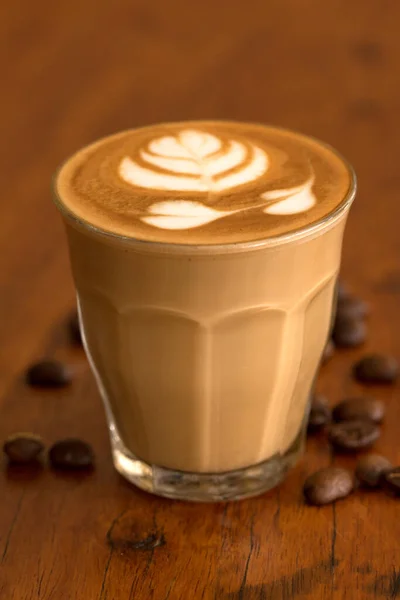 Kopi Piccolo Latte Meja Kayu Kedai Kopi — Stok Foto