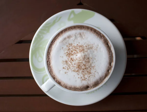 Closeup Cup Latte Art Hot Coffee Wooden Table Top Background — Φωτογραφία Αρχείου