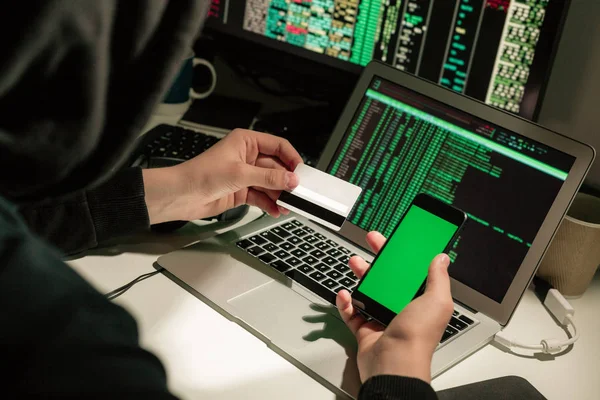 Hacker Stealing Credit Card — Stock Photo, Image