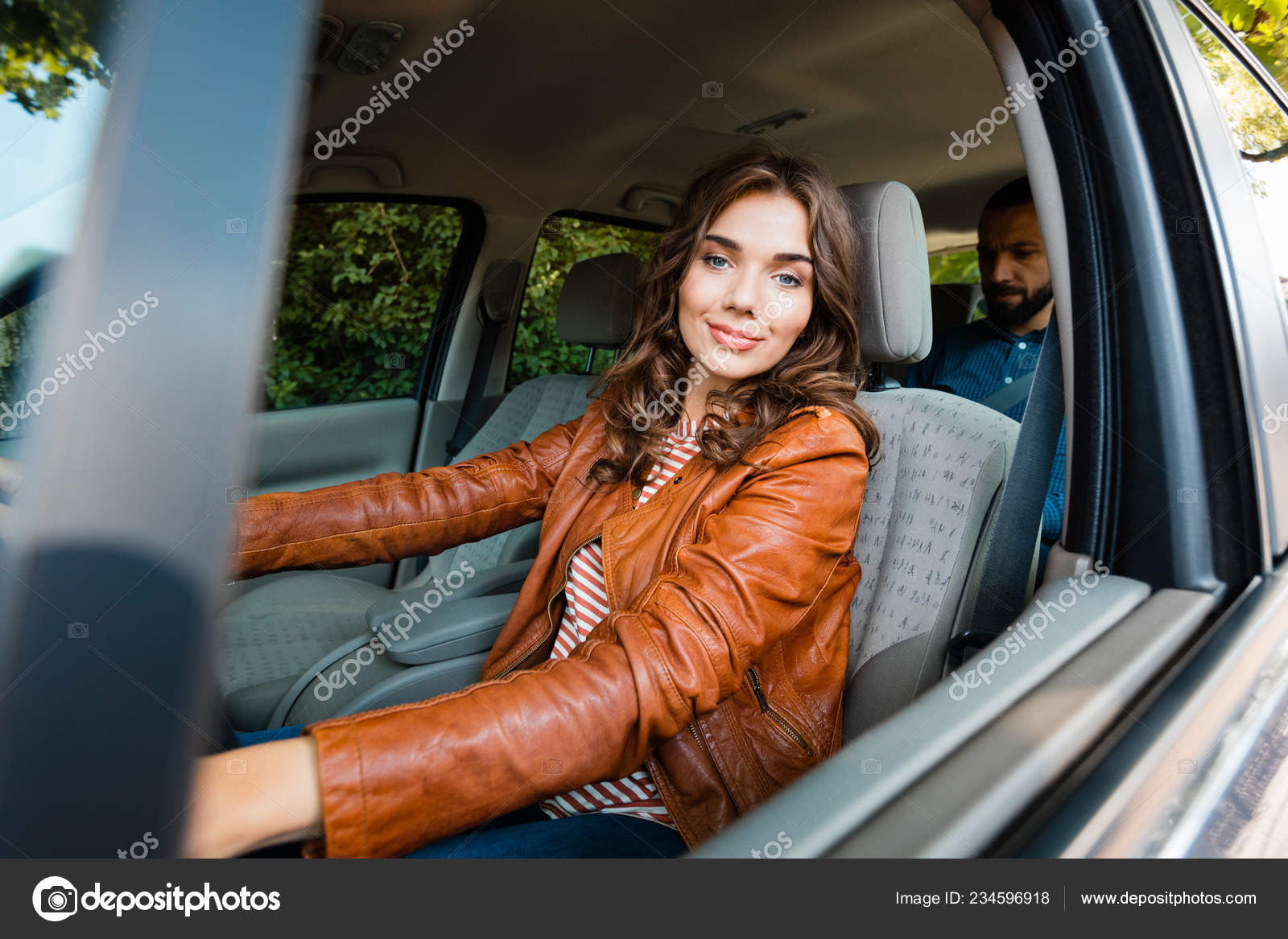 Beautiful Taxi Driver Sitting Car Smiling Camera Passenger Background Stock  Photo by © 234596918