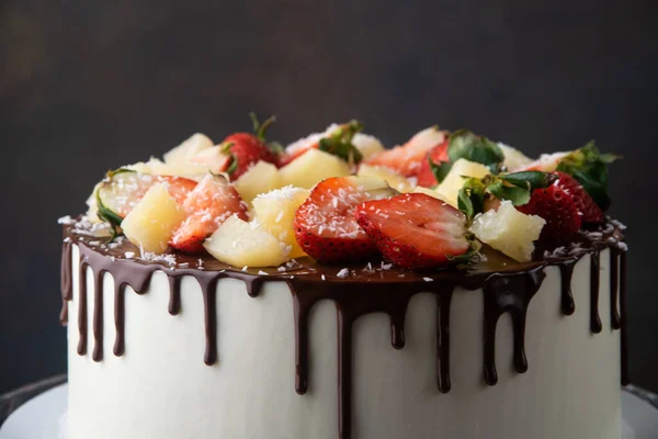 delicious holiday cake with chocolate and fruit