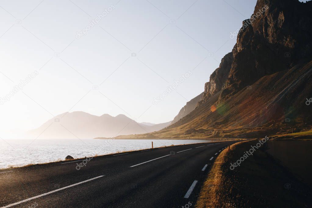 Iceland Roads with sunset