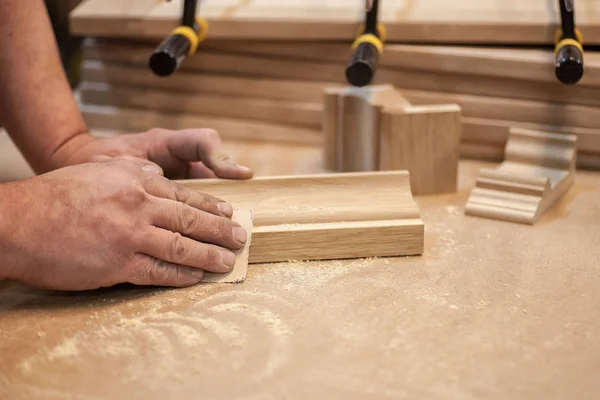 Manual Manufacturing Furniture Natural Tree Workshop Close — Stock Photo, Image