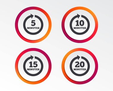 Beyaz arka plan üzerinde izole simgeler her 5, 10, 15 ve 20 dakika