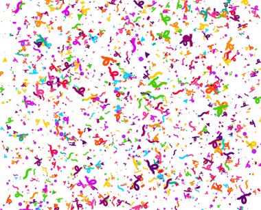 Carnaval veya Festival konfeti. Renkli konfeti parçalar. Kutlama parti veya tatil arka plan. Uçan renkli glitter parçacıklar. Dekorasyon desen. Vektör