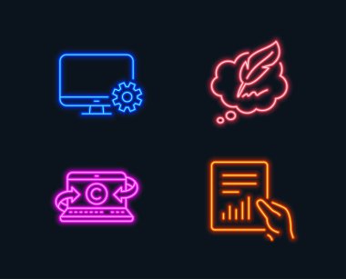 Neon ışıkları. Opyright sohbet, monitör ayarları ve Copywriting defter simgeler kümesi