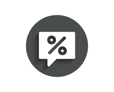 Konuşma balonu basit simgesinin alışveriş. Özel Fırsat sohbet işareti. Satış iskontoları sembolü ile. Circle gölge ile düz düğme. Vektör