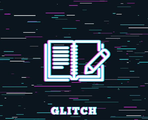 Glitch effect. Feedback line icon. Book with pencil sign. Copywriting symbol. Background with colored lines. Vector