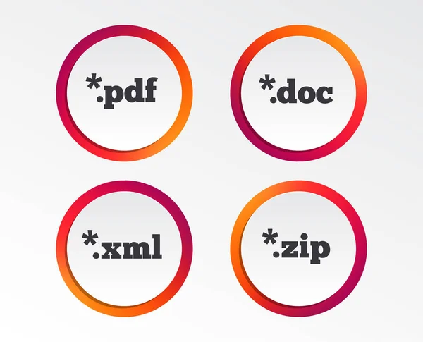 Документ Ікон Символи Розширення Файлу Pdf Zip Блискавки Xml Doc — стоковий вектор