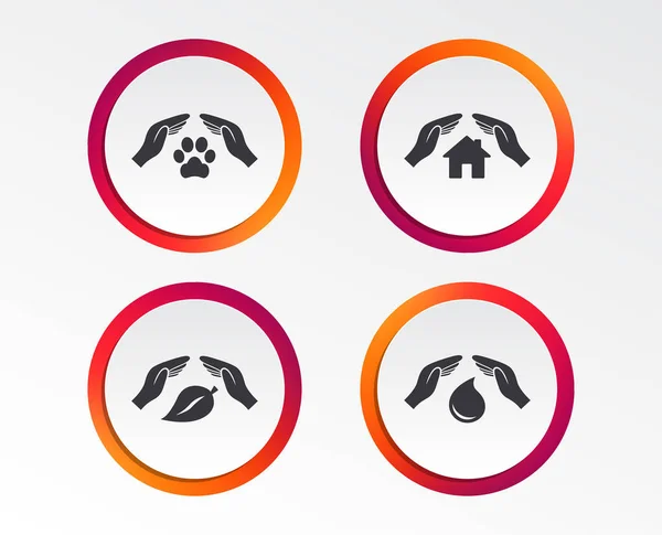 Ícones Seguro Mãos Abrigo Para Cães Estimação Símbolo Salvar Símbolo — Vetor de Stock
