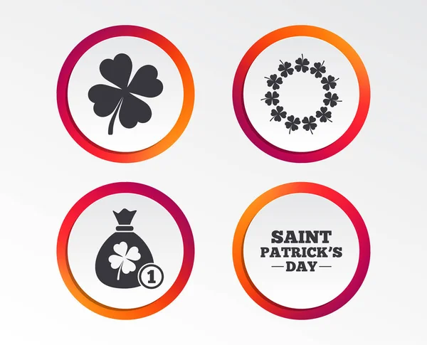 Icônes Saint Patrick Sac Argent Avec Pièce Trèfle Signe Une — Image vectorielle