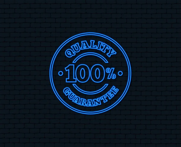 Lumière Néon Icône Signe Garantie Qualité 100 Symbole Qualité Premium — Image vectorielle