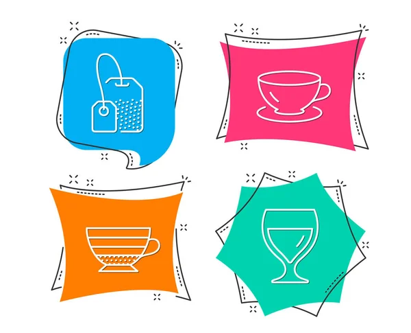 一套浓咖啡 茶包和卡布奇诺图标 葡萄酒玻璃标牌 — 图库矢量图片