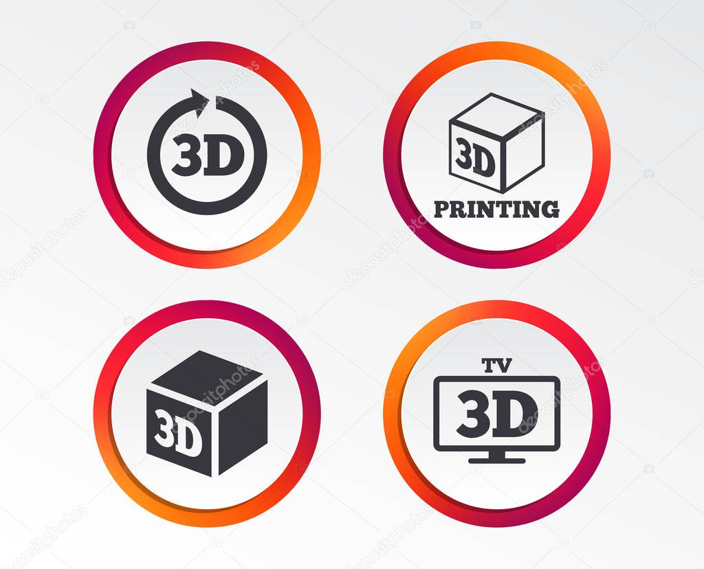 3d tv technology icons on white background