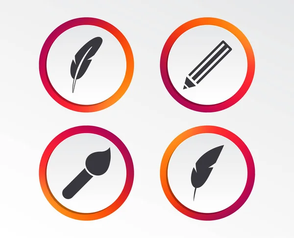 Feder Retro Stift Symbole Pinsel Und Bleistift Symbole Auf Weißem — Stockvektor