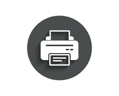 Yazıcı simgesi. Çıktının elektronik cihaz işareti. Ofis donatım sembolü. Circle gölge ile düz düğme. Vektör