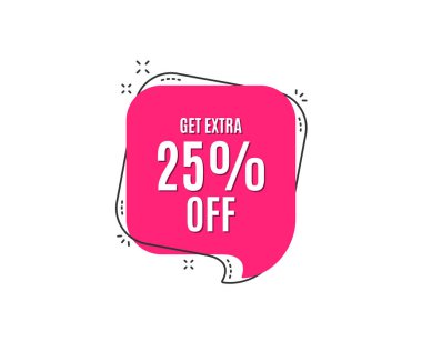 Ekstra almak %25 off Satılık. İndirim teklif etmek fiyat işareti. Özel Fırsat sembolü. 25 yüzdeleri kaydedin. Konuşma balonu etiketi. Modern grafik tasarım öğesi. Vektör