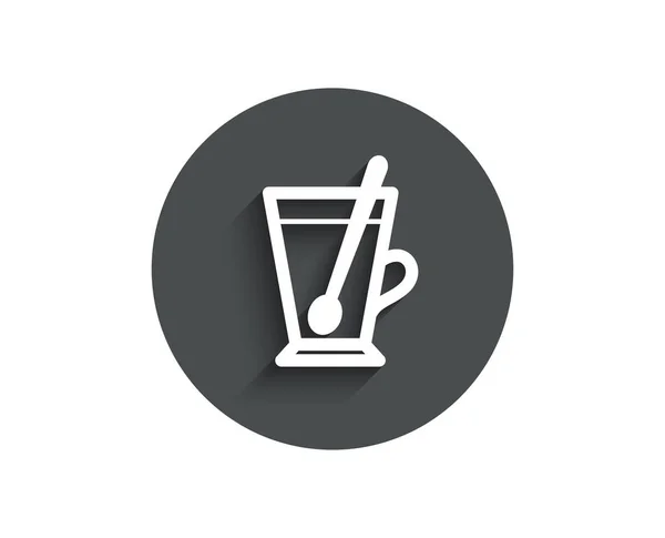 杯子用勺子简单的图标 新鲜饮料标牌 拿铁或咖啡的符号 圆圈平面按钮与阴影 — 图库矢量图片
