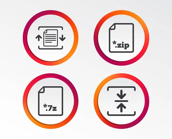 Iconos Archivo Archivo Signos Documentos Comprimidos Con Cremallera Compresión Datos — Vector de stock