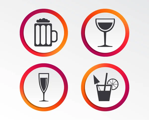 Alcoholic Drinks Icons Champagne Sparkling Wine Beer Symbols Wine Glass — Stock Vector