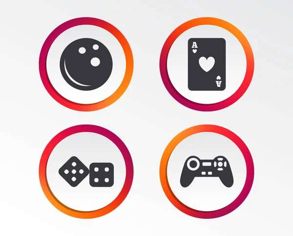 Iconos Bolos Casino Joystick Videojuegos Cartas Con Símbolos Dados Señales — Vector de stock