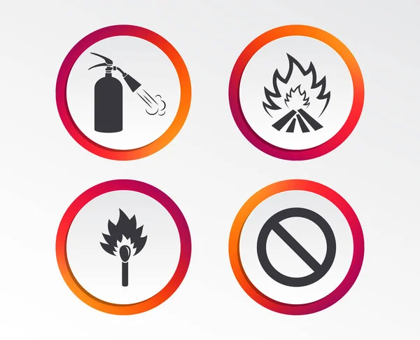 Feuerflammen Ikonen Feuerlöscher Schild Verbotsschild Brennende Streichhölzer Infografische Design Buttons — Stockvektor