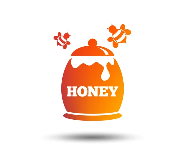 蜂蜜の蜂の記号アイコンを飛んで鍋で 甘い自然食品のシンボル グラデーションのデザイン要素をぼやけています 鮮やかなグラフィック フラット アイコン ベクトル — ストックベクタ