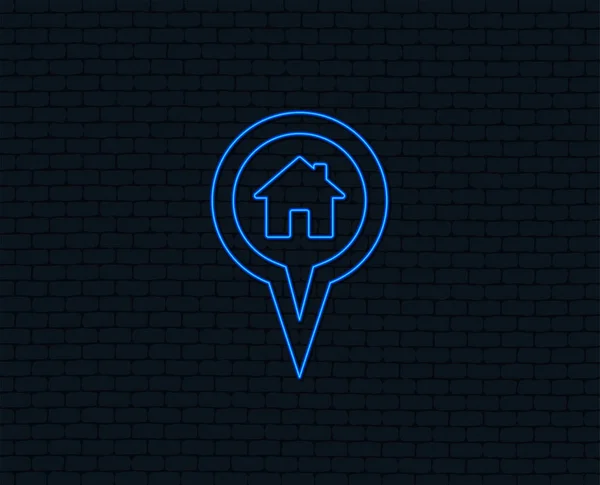 Neon Light Map Pointer House Sign Icon Home Location Marker — Stock Vector