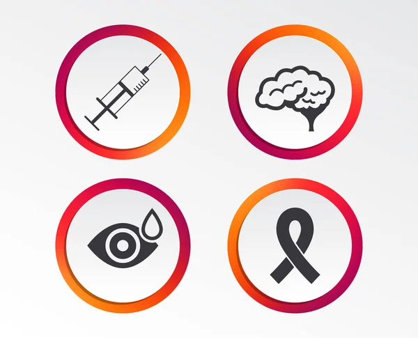 Medicine Icons Syringe Eye Drop Brain Ribbon Signs Breast Cancer — Stock Vector