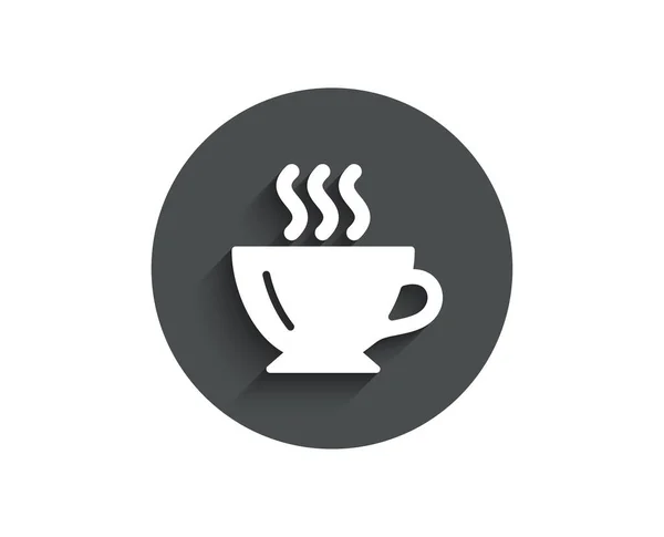 咖啡杯简单的图标 热饮料标志 卡布奇诺符号 圆圈平面按钮与阴影 — 图库矢量图片