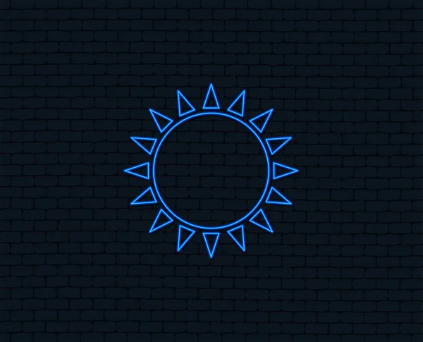 ネオンの光 太陽のアイコン 日光の夏の風物詩 暑い天気記号 輝くデザイン レンガの壁 ベクトル — ストックベクタ