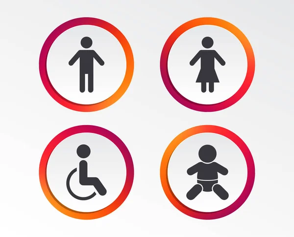 Toilet Icons Human Male Female Signs Baby Infant Toddler Disabled — Stock Vector