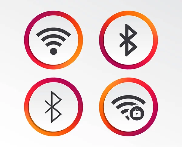 Icone Wifi Bluetooth Simboli Rete Mobile Wireless Zona Protetta Password — Vettoriale Stock
