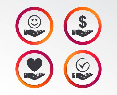 Beyaz arka plan üzerinde gülümseme ve el simgeleri