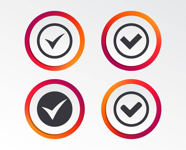 Check icons. Checkbox confirm circle sign symbols. Infographic design buttons. Circle templates. Vector