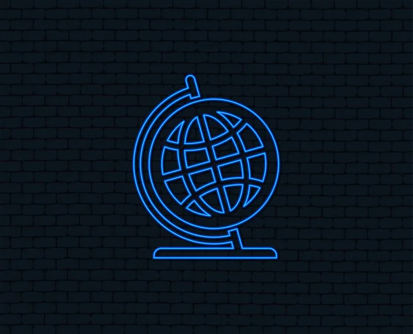 Lumière Néon Icône Signe Globe Symbole Géographique Globe Position Pour — Image vectorielle